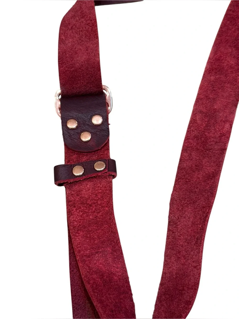 Live Edge Leathers Handcrafted Full Grain Leather Belt Burgundy Copper Buckle